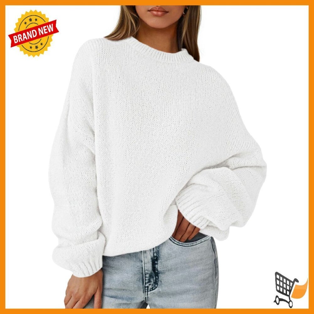 Oversized Chunky Knit Pullover Sweater, Lantern Sleeves, Loose Fit